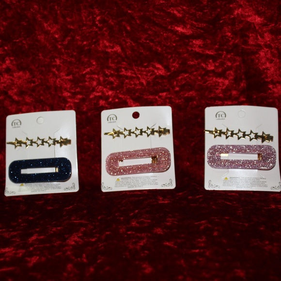 Glitter Resin & Stars Barrettes "Love" HairPin Set - Picture 1 of 7